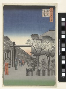 Hajnal Yoshiwarában Kakuchu toun (cím a tárgyon) Száz híres arc az Edo-n (sorozat címe) Meisho Edo hyakkei (sorozat címe az objektumon) alkotó: Hiroshige (I) , Utagawa