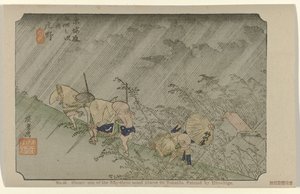 Shono No. 46. Shono: az ötvenhárom jegyzett hely egyike Tokaidón, Hiroshige festette (cím a tárgyon) De Tôkaidô van Hiroshige (sorozat címe) Hiroshige no fude Tôkaidô (sorozat címe az objektumon) alkotó: Hiroshige (I) , Utagawa