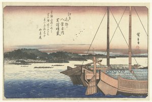 Naplemente Shiba tengerpartján Shibaura no seiran (cím a tárgyon) Nyolc nézet az Edo területről (sorozat címe) Edo kinko hakkei no uchi (sorozat címe az objektumon) alkotó: Hiroshige (I) , Utagawa