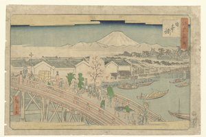 Nihonbashi (cím az objektumon) Híres helyek Edóban (sorozat címe) Edo meisho (sorozat címe az objektumon) alkotó: Hiroshige (II) , Utagawa