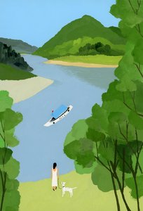 Egy nő nézi a hajót. alkotó: Hiroyuki Izutsu
