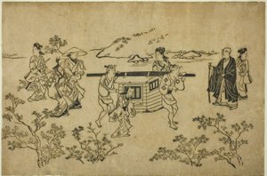Egy elhaladó palánk, a "Virágnézés jelenetei Uenóban (Ueno hanami no tei)" című sorozatból alkotó: Hishikawa Moronobu