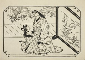 A képernyő mögött, 1673-81 körül alkotó: Hishikawa Moronobu