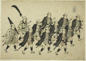 Egy daimjó felvonulása, 1681-84 körül (kézzel színezett fametszet; oban yoko-e, sumizuri-e)