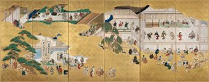 Jelenetek a Nakamura kabuki színházból alkotó: Hishikawa Moronobu