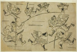 A tengu király tanítványait edzi alkotó: Hishikawa Moronobu