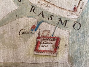 Lazzaretto Nuovo a 17. századi térképen. alkotó: Historical Document.