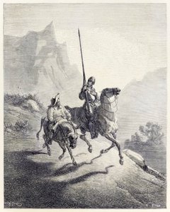 „Don Quijote és Sancho útnak indul” Miguel de Cervantes „Don Quijote” című művéből (metszet) alkotó: Héliodore Joseph Pisan