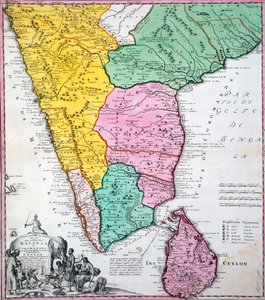 Az Indiai-félsziget térképe, 1733 (kézi színezésű metszet)