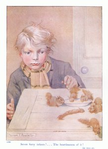 Hét szőrös csecsemő, illusztráció Eleanor Tyrell „Továbbiak a mókusokról” című művéből, 1915 körül (színes litó) alkotó: Honor Charlotte Appleton