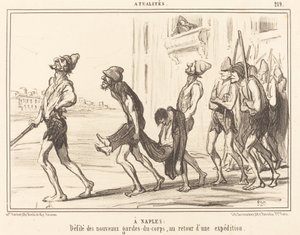 Nápolyban: Testőrök felvonulása... alkotó: Honoré Daumier