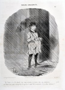 Honore Daumier (1808-1879) alkotásai. Charivari 1842-ből származik: Serie MORES CONJUALES „” A feleségem azt mondta, várjak öt percet, egy órával ezelőtt felmegyek a couturiere-hez, és az ajtó azt mondja, hogy a couturiere téren diákok vannak! " alkotó: Honoré Daumier