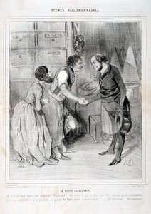 Honore Daumier (1808-1879) műve. A Charivari 1843-ból származik: Serie SCENES PARLIAMENTARY. A választási látogatás. KÉPZŐMŰVÉSZETI MÚZEUM - LONGCHAMP-PALOTA, MARSEILLE alkotó: Honoré Daumier