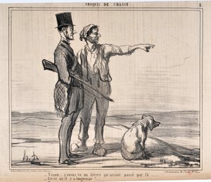 Honore Daumier (1808-1879) Charivari alkotásai 1857-ből származnak: Serie sketches de chasseur „” Tartsa... Láttam egy kikötőt, amely a... – Hosszú idő az?...” MÚZEUM OF KÉZMŰVÉSZET - LONGCHAMP PALOTÁJA, MARSEILLE alkotó: Honoré Daumier