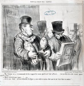 Honore Daumier (1808-1879) alkotásai. A Charivari 1859-ből származik: Serie AZ ELADÁSBAN "" - A feleségem azt ajánlotta, hogy vigyem el neki a Párizsban készült portrémat... Kihasználtam az akciót, hogy megvegyem ezt... -De nem te vagy... kb. .. - Ezt tudo alkotó: Honoré Daumier