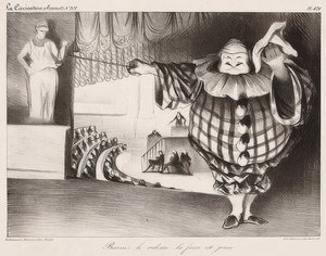 Engedje le a függönyt, a bohózat játszódik / Senkt den Vorhang, die Posse ist (és: La Caricature no. 201, 1834.09.11.). 1834 alkotó: Honoré Daumier