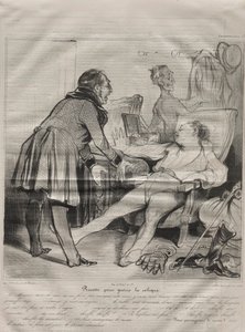 Caricaturana, 72. lemez: Recept a kólika gyógyítására, 1838. január 14. alkotó: Honoré Daumier