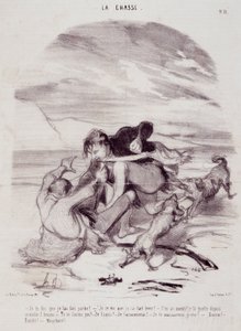Rajzfilm a vadászokról. "" Az élet szép napjai - A vadászat" sorozat: "" Mondom, hogy elmentem..." Honore DAUMIER (1808-1879) metszet. Kivonat a „” Le Charivari”” című újságból, január 10-én alkotó: Honoré Daumier