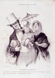 Karikatúra a családról. "Az élet szép napjai" sorozat: Egy vasárnap vidéken..." Honore DAUMIER (1808-1879) metszete. Kivonat a "Le Charivari" című újság július 21-i számából. alkotó: Honoré Daumier