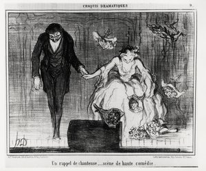Drámai vázlatok: énekes emlékeztető, magas komédia jelenet. Illusztráció: Honore Daumier (1808-1879), megjelent a Charivariban, január 9-én alkotó: Honoré Daumier