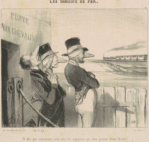 És... Voilá... Az utazók, akik az orrunk előtt mennek el mellettünk! alkotó: Honoré Daumier