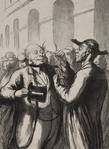 Univerzális kiállítás: Fényképek megtekintése a forgókapuknál... alkotó: Honoré Daumier