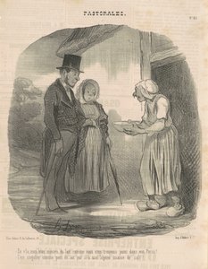 Humanitárius leveles nő kényezteti a férfit... alkotó: Honoré Daumier