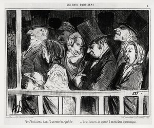 Jó párizsiak: a mulatságra váró párizsiak, két óra farkának van valami színháza. Illusztráció: Honore Daumier (1808-1879), megjelent a Charivariban, március 5-én alkotó: Honoré Daumier