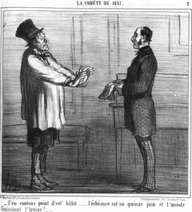 Nem kérem a jegyét... a váltás június 15-én van, és a világnak vége a tizenháromnak!... : sorozat: Honore Daumier (1808-1879) a “” la comete de 19857” című filmből. "Macskazene" alkotó: Honoré Daumier
