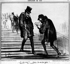 Megfogadtam!!... Gyerünk, kóstolnak!... - Megtagadják... debilek! Honore Daumier (1808-1879) rajzfilmsorozatából, a „Festmények és szalonok” c. "Macskazene" alkotó: Honoré Daumier