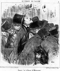 Meissonnier festményei előtt, Honore Daumier (1808-1879) rajzfilmsorozatából, a Paintings and Salons-ból. "Macskazene" alkotó: Honoré Daumier