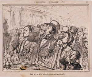 The Universal Exhibition – Látvány a frissítő bárban a kánikula idején alkotó: Honoré Daumier