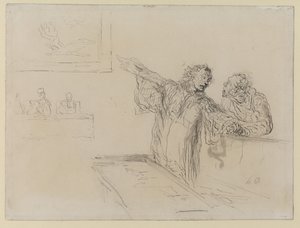 La Defense, 1865 körül (toll, tinta és WC papíron) alkotó: Honoré Daumier