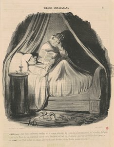 A férj olvassa: ernyedten feküdtünk... alkotó: Honoré Daumier