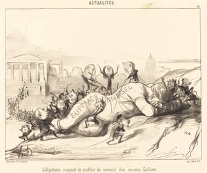 A liliputiak próbálják élvezni az alvást... alkotó: Honoré Daumier