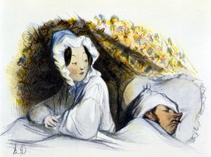 Férfi és nő az ágyban: "" Csintalan alvó! Ugrás ... "", "" Az erotikus művészet története "", Edouard Fuchs, Berlin alkotó: Honoré Daumier