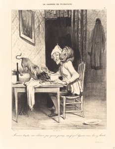 Monsieur Coquelet... megosztja... ebédjét alkotó: Honoré Daumier