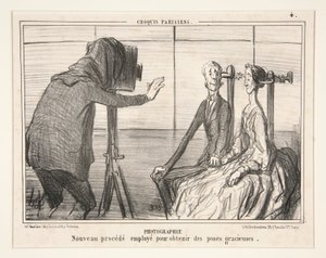 Fényképezés. Új eljárás kecses pózok készítésére, párizsi vázlatokból alkotó: Honoré Daumier