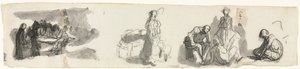 Tanulmányi lap négy alakból álló csoporttal jobbra recto Különféle figurák vázlatai vers alkotó: Honoré Daumier