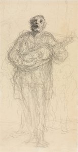 Éneklő gitáros recto, fekvő nő karjára támaszkodva, 185560. alkotó: Honoré Daumier