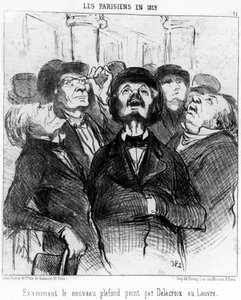 A párizsiak 1852-ben a Delacroix által a Louvre-ban festett új mennyezetet vizsgálva, Honore Daumier (1808-1879) „Festmények és szalonok” című karikatúrasorozatából. "Macskazene" alkotó: Honoré Daumier