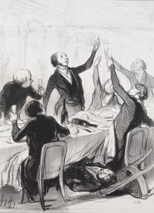 A nap filantrópjai, 8. tábla: 43 napos pirítós... a Temperance Societynek, 1844. alkotó: Honoré Daumier