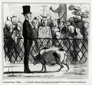 A pekini növények kertje: a kínaiak Franciaország négylábújában és ugyanazon ország sípolójában gyönyörködnek. Illusztráció: Honore Daumier (1808-1879), megjelent a „Charivari”, China Actualites alkotó: Honoré Daumier