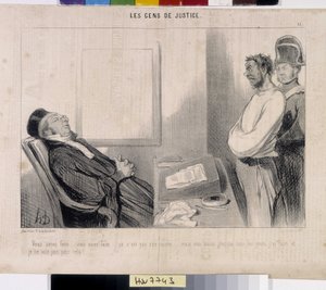 Az igazságszolgáltatás emberei. Honore Daumier (1808-1879) rajzfilmje, 37,5x28. Kivonat a Le”” Charivari” című újságból, Musee des Beaux Arts, Palais Longchamp, Marseille. alkotó: Honoré Daumier