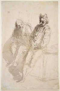 Két Saltimbanque, 1865-73 körül (fekete-szürke tinta, szürke mosás papíron) alkotó: Honoré Daumier
