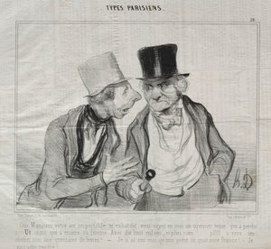 Típusok Parisiens, 26. tábla: Igen, uram, az ön tekintélyes levegője bátorít..., 1840. május 29. alkotó: Honoré Daumier