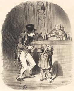 Egy apa, aki megszívja a fiát... alkotó: Honoré Daumier