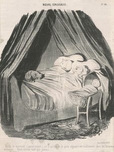 Ez az az idő (éjfél után), amikor igazán nyugalom és béke uralkodik a boldog párokon. Jobb később, mint soha. alkotó: Honoré Daumier