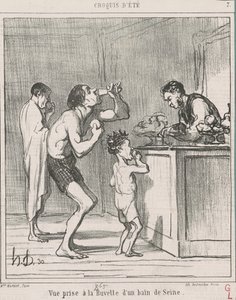 Egy fürdő frissítő bárjában készült kilátás alkotó: Honoré Daumier