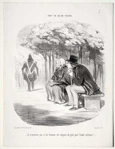 Mit akarsz, 51. tábla: Nem csodálom, hogy a nők mindig is szeretik az 1848-as katonai egyenruhát. alkotó: Honoré Daumier